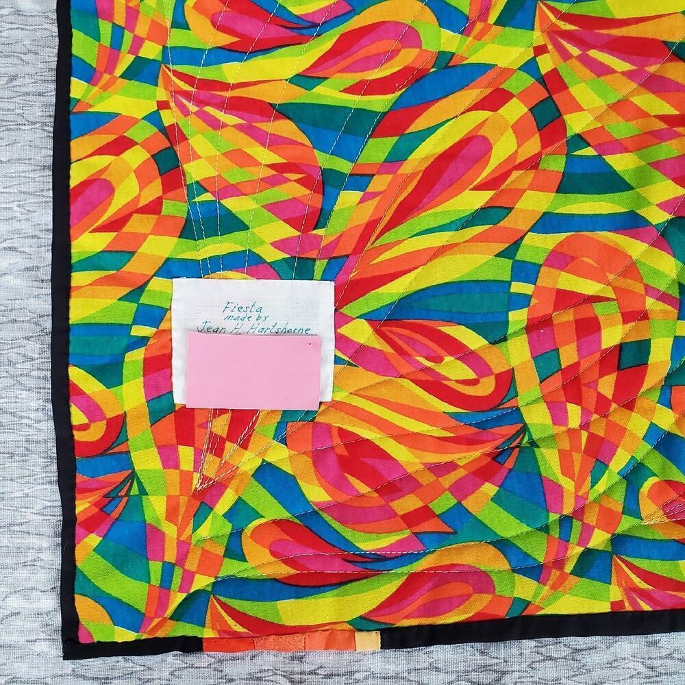Colorful 53" x 54" Quilted Art Wall Hanging signed by Artist - Fiesta - Picture 8 of 12